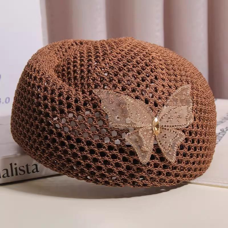French Elegant Rhinestone Butterfly Hollow Beret Women's Summer Korean Style Versatile Painter Hat Fashion Accessory