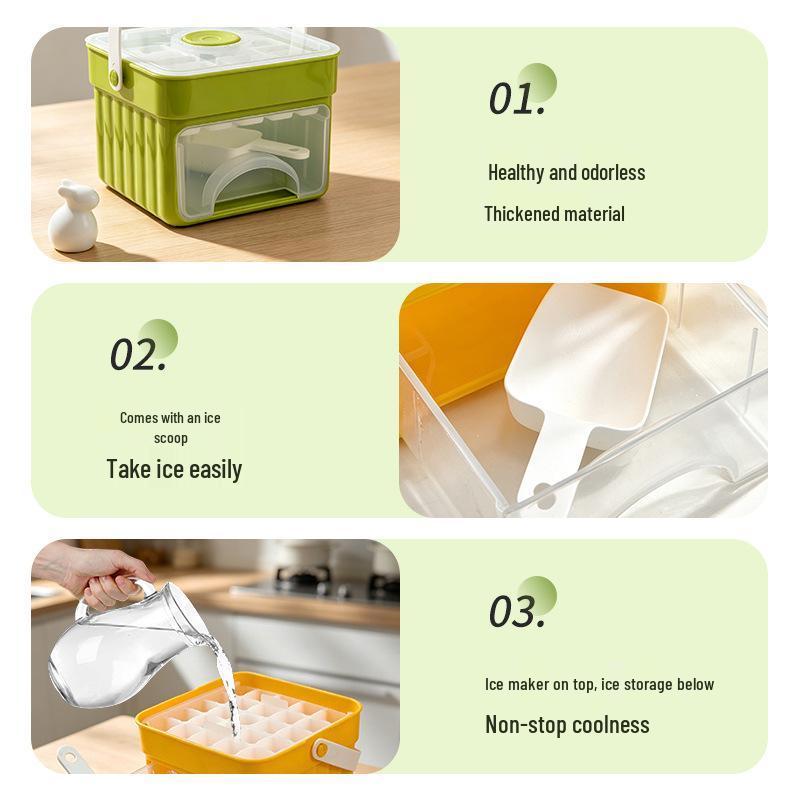 Ice Cube Mold with Drawer: Large Capacity Press-Type DIY Ice Storage Box