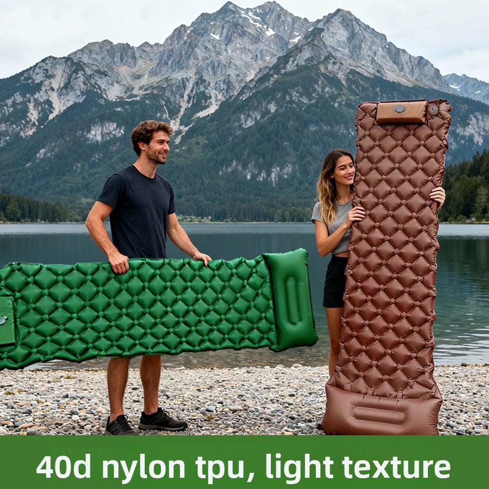 Outdoor Camping Sleeping Pad Inflatable Mattress Travel Mat Folding Bed with Pillows Ultralight Air Mat Built-in Inflator Pump