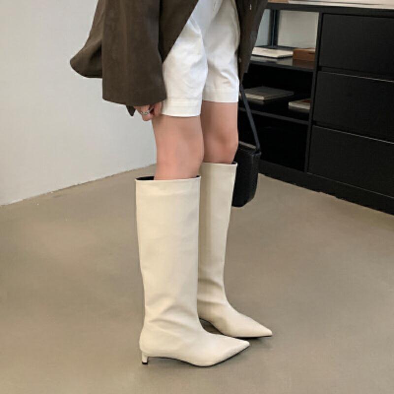 High heel boots new fashion retro simple pointed simple wind thin high heel long boots but knee women's boots