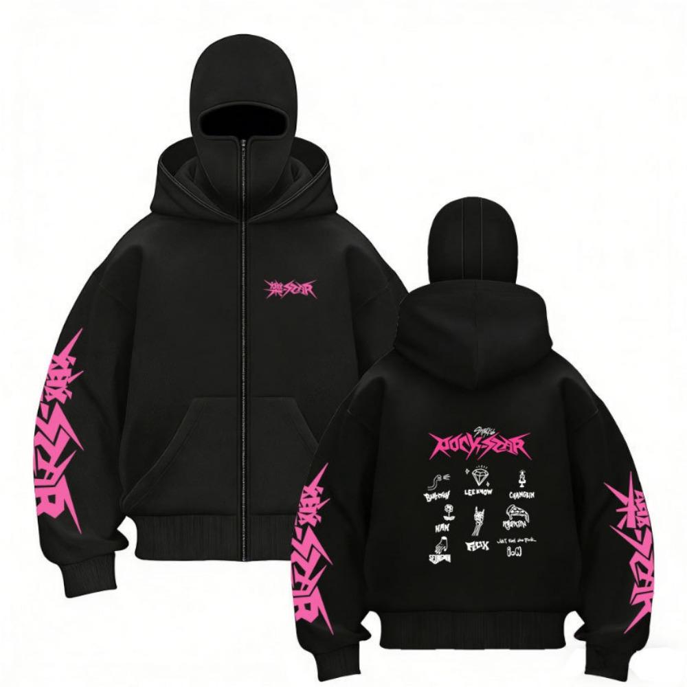 Stray Kids Europa Konzertbereich Harajuku Aufdruck Doppelhut Reißverschluss Pullover Unisex Mantel