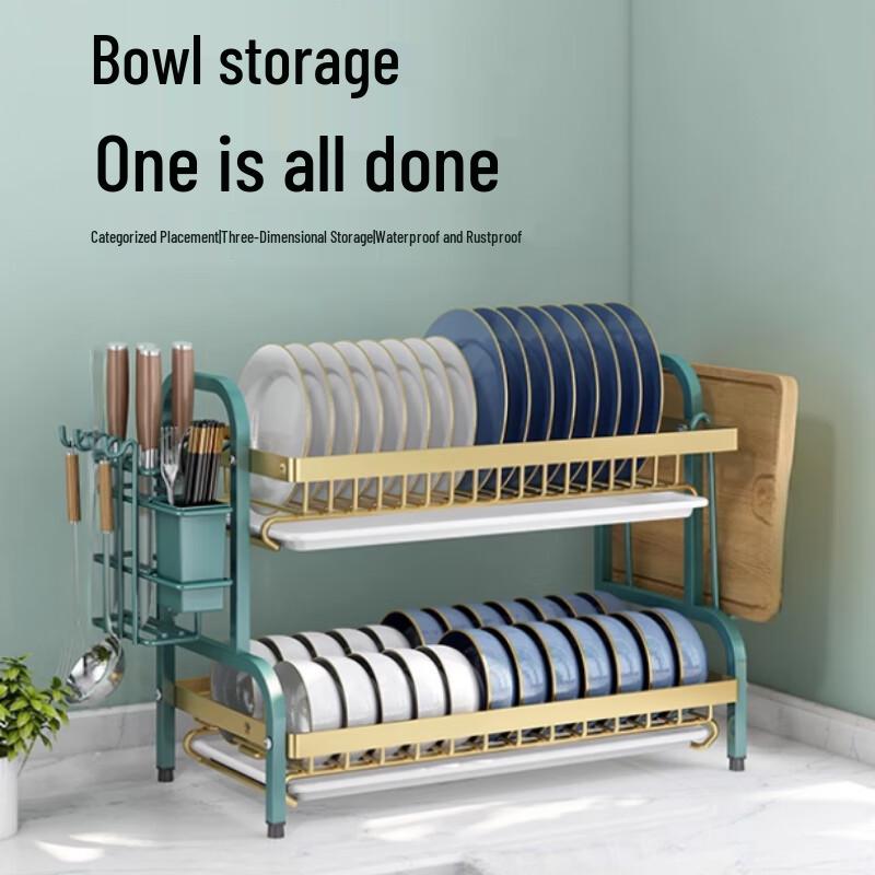 Double-Layer Countertop Dish Drying Rack with Drainboard