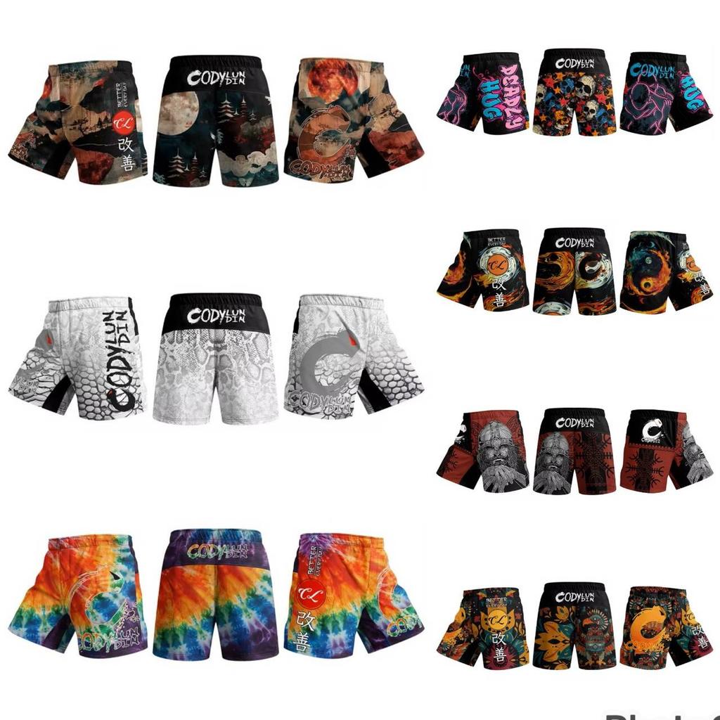 Gym MMA Muay Thai Kickboxing Boxing Fitness Print Shorts Elastic Waist Training Unisex Men Women Fight UFC Martial Art Fitness Training Sport Workout