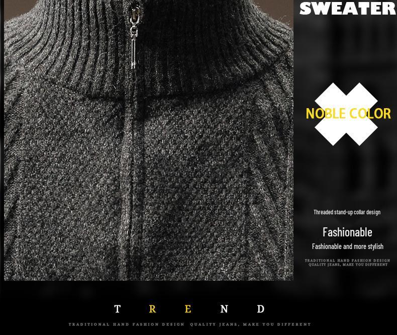 Men's High-End Half-Zip Stand Collar Sweater - Thickened Knit Jacket for Autumn/Winter