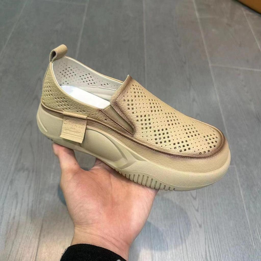 Women's New Summer One Foot Lazy Shoes Thick Soled White Shoes Hollowed Out Loafers Round Toe Soft Sole Casual Versatile