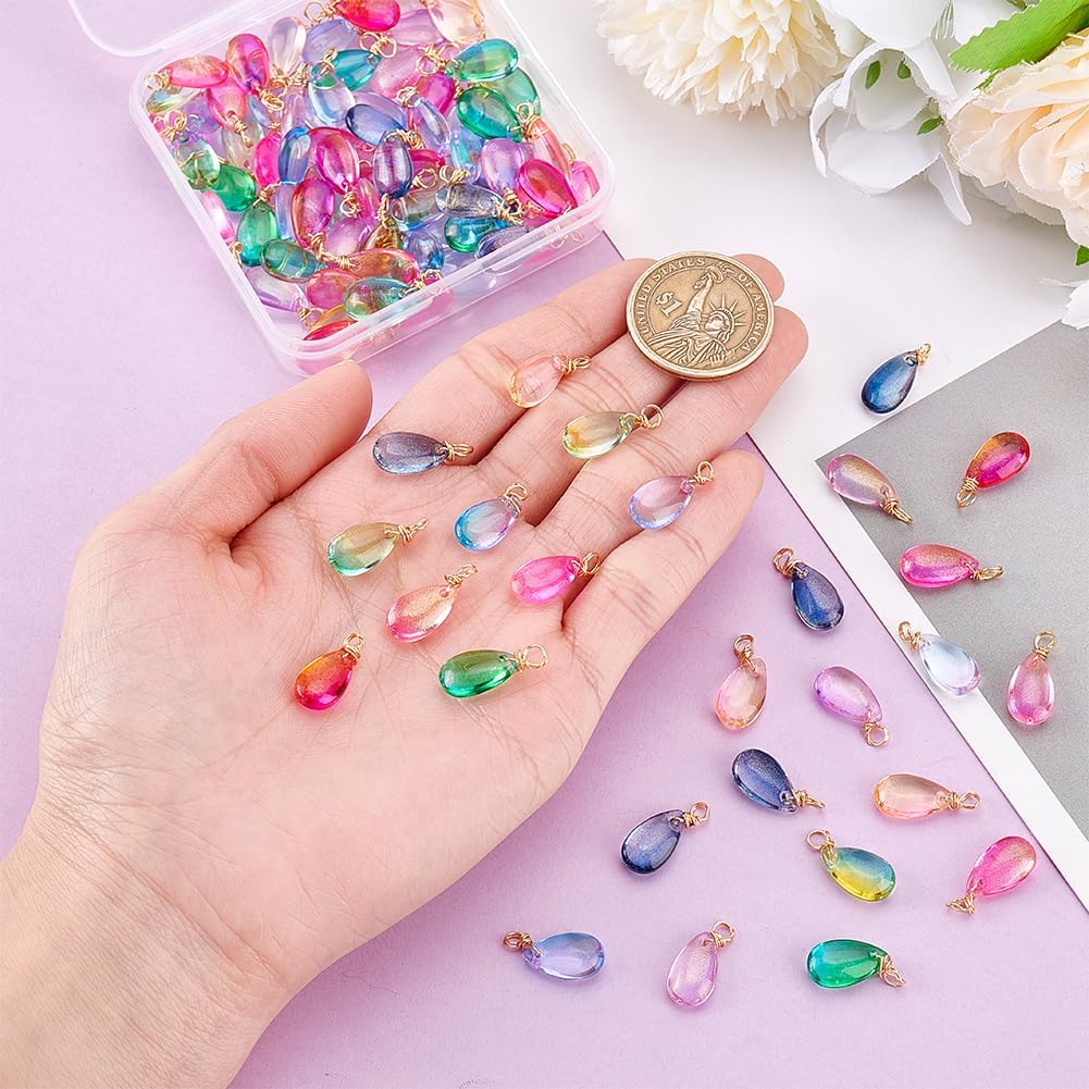 PH PandaHall Crystal Dangle Charms Pendants Teardrop Charms Bead Charms with Copper Loops for Jewelry Making Necklace Crafts
