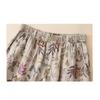 DIMANAF 2026 Summer New Plus Size Women Long Pants Cotton Linen Vintage Loose Elastic Waist Casual Lady Bottoms Print Floral
