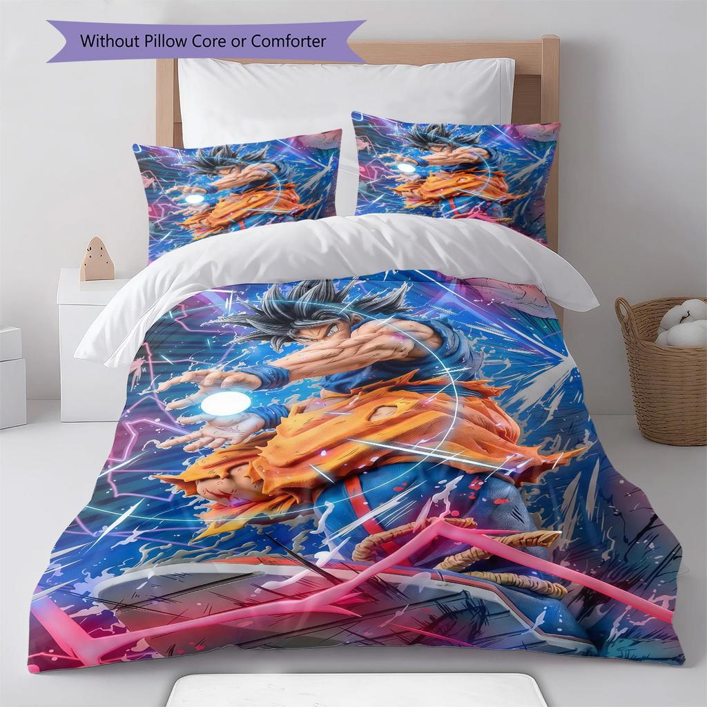 DBZ Patrón de Impulso Juego de Colcha Ropa de Cama Funda de Colcha Funda de Almohada Decoración del Hogar Regalo de Cumpleaños (1 * funda nórdica + 2 * fundas de almohada, sin núcleo)