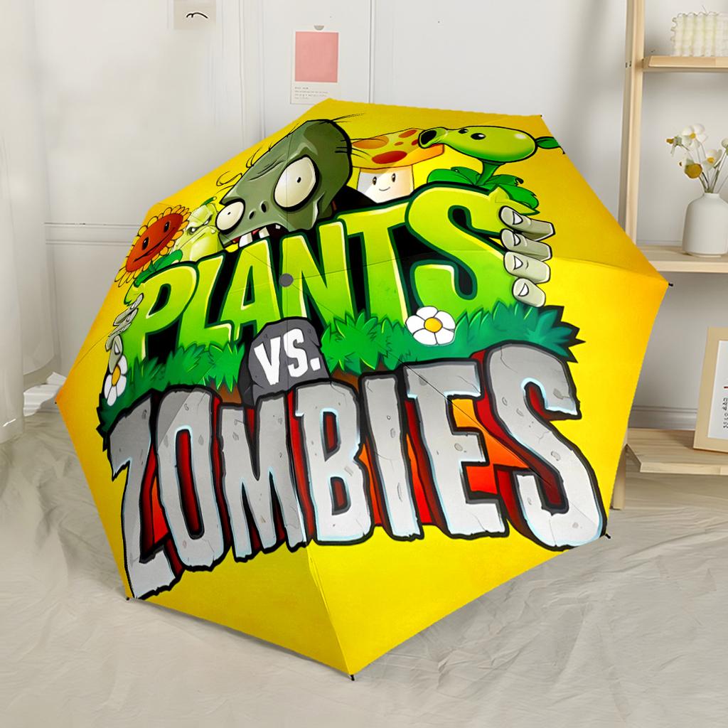 Plants Vs Zombies Adventure Outdoor Automatic Umbrella Compact 8-Rib Design Lightweight Durable Everyday Carry Umbrella Elegant Umbrella
