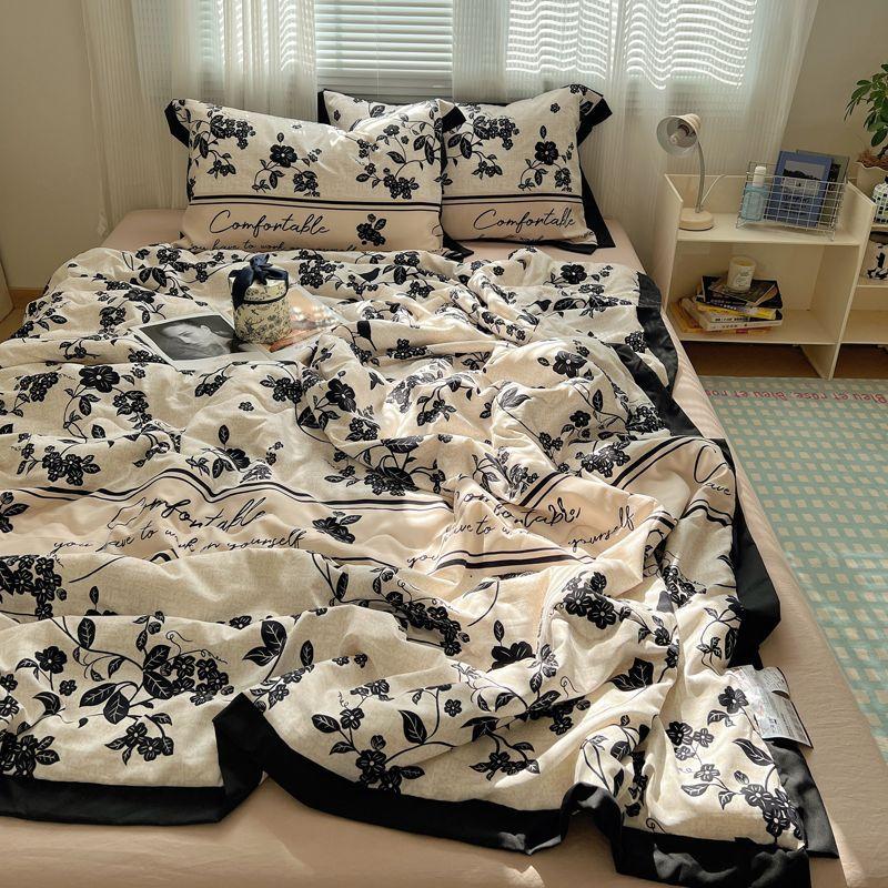 

Hepburn Lace Washed Cotton Summer Quilt Four-Piece Summer Double Single Summer Cool Quilt Machine Air Conditioner Quilt 1.2m sheet 3pcs
