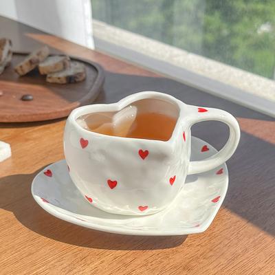 High-value Creative Ceramic Couple Water Cup Milk Cup Mug Hand-painted Underglaze Color Hand-squeezed Love Coffee Cup Saucer