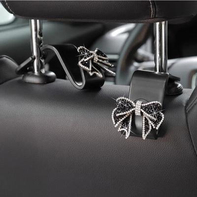 Cute Safety Seat Hooks Vehicle Head Holder Organizer Grocery Hanger Bag Car Accessories Dimond Bow Hooks Storage Supplies