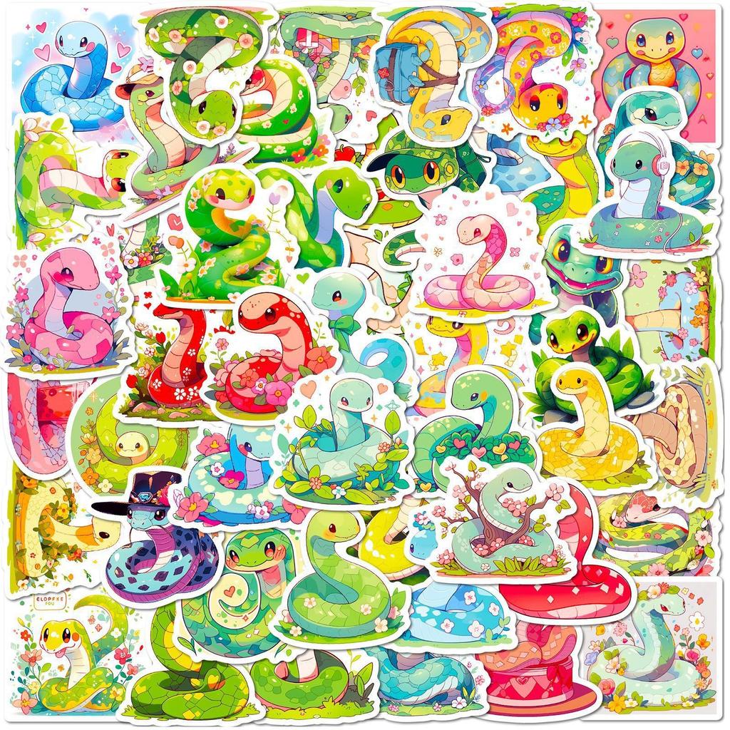 50 Cute Cartoon Snake Stickers New Style Reptile Cartoon Snake Snake Snake Personality Doodle Stickers