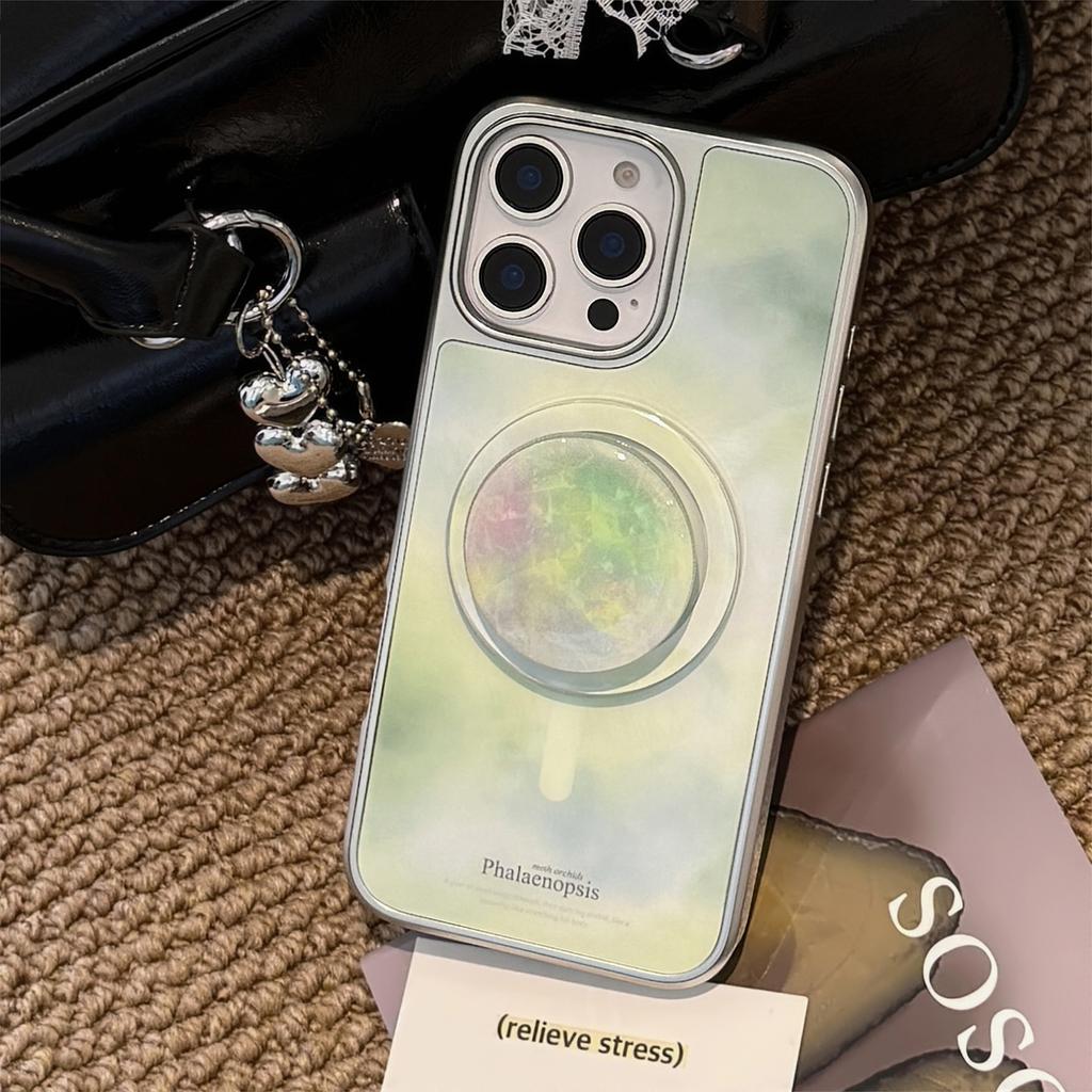 Fresh Green Marble Pattern for Apple 15 Promax Mobile Phone Case for IPhone 16 Electroplated Magnetic Stand 13 Hard
