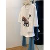 Plus Size Spring/Summer 2026 Embroidered Horse Tee - Women's Loose Short Sleeve Casual Top
