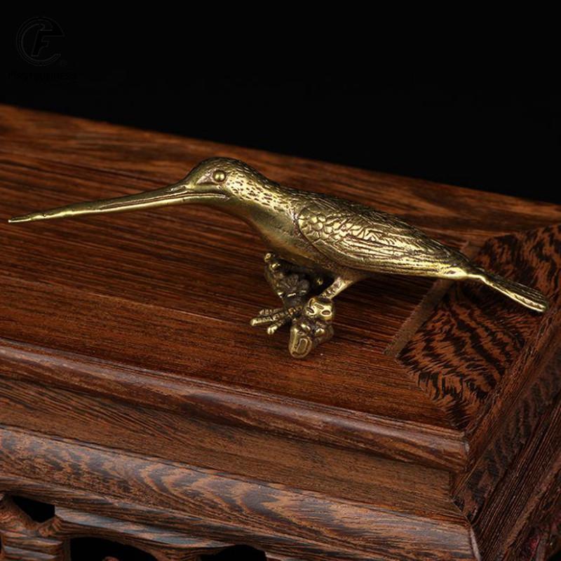Pure Copper Kingfisher Tea Needle Statue Desk Decoration Ornament Antique Woodpecker Bird Miniature Figurines Incense Burner