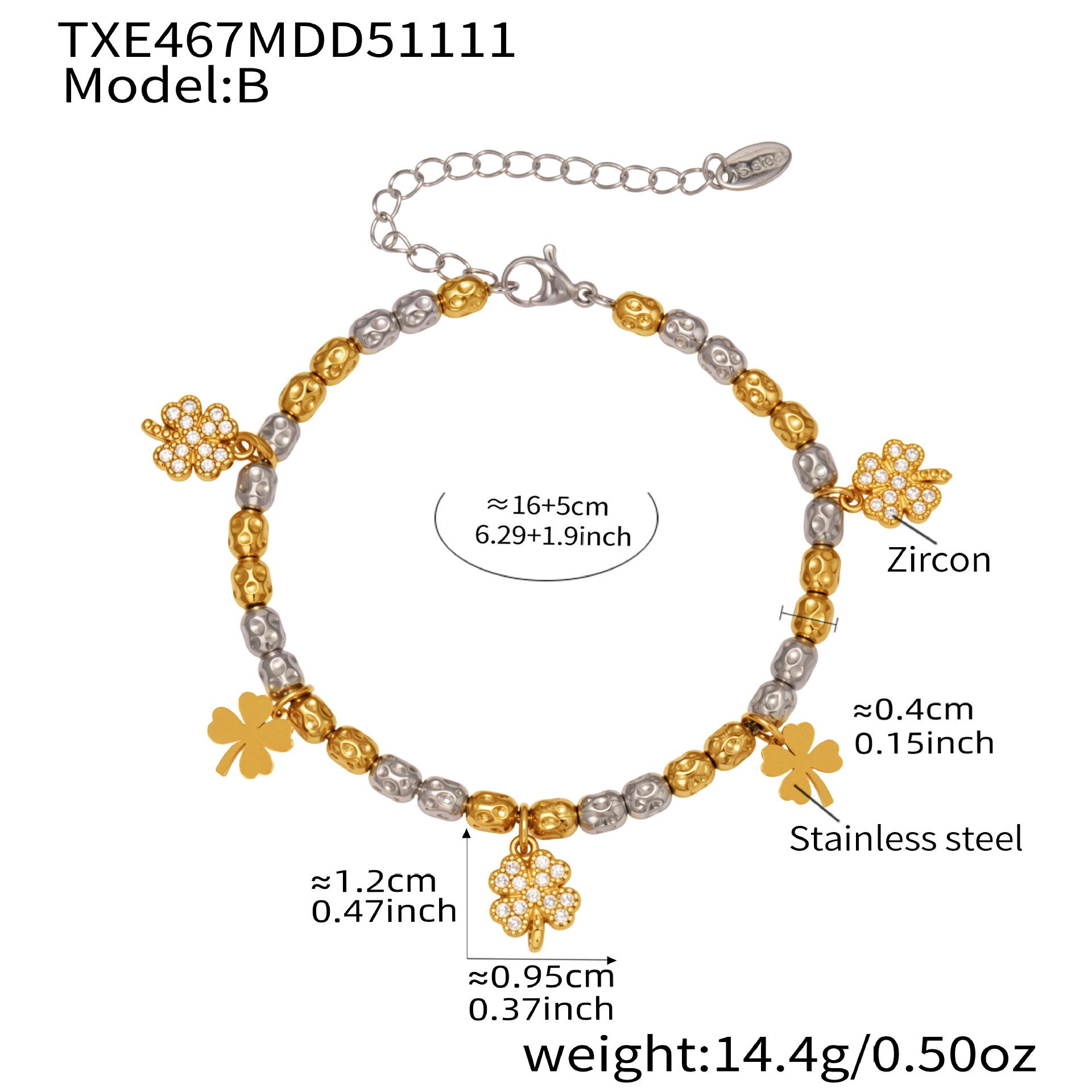 

Zircon Clover Charms Bracelet Necklace In Stainless Steel 18k Gold Plated Two-tone Beaded Chain Necklaces Bracelets for Women