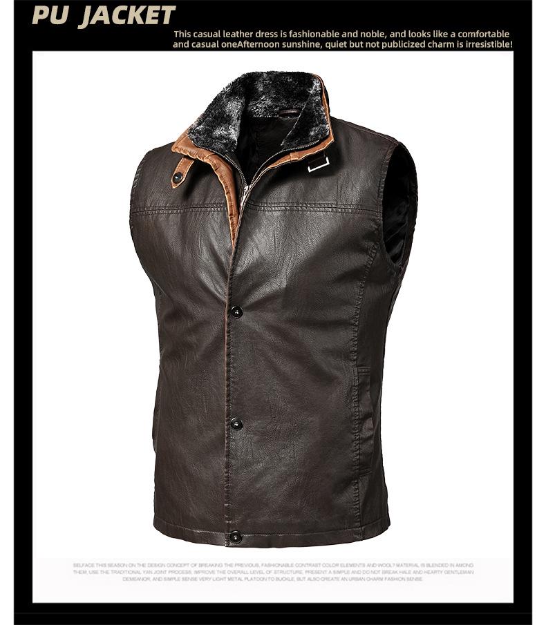 Men's Plus Size PU Leather Jacket - Early Autumn Retro Style Vest