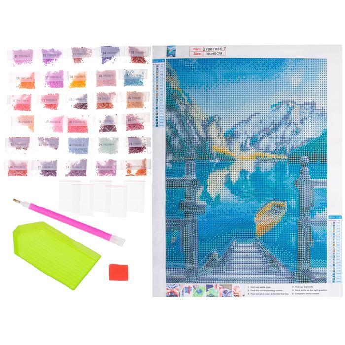 Broderie diamant mosaïque 5D - Lac - Kit créatif - 40x30 cm - Pour enfants et adultes