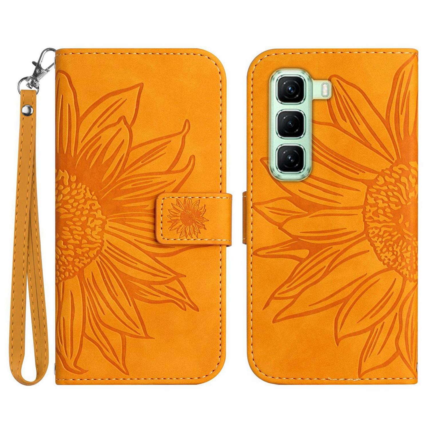 

For Infinix Hot 50 Pro+ 4G Case Sunflower Imprint Leather Wallet Phone Cover with Wrist Strap D
