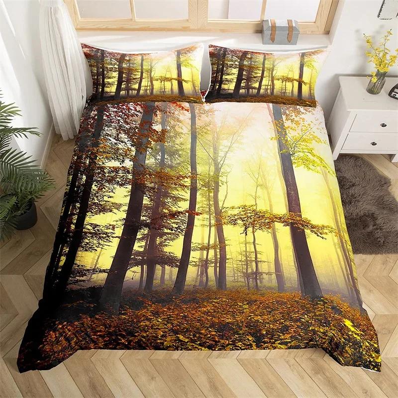 Dense Birch Trees with Leaves Duvet Cover Tree Lush Twin Queen King Bedding Set Jungle Nature Botanical Print Comforter Cover