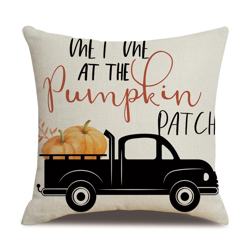Thanksgiving Linen Pillowcase Autumn Pumpkin Print Pillow Cushion Cover