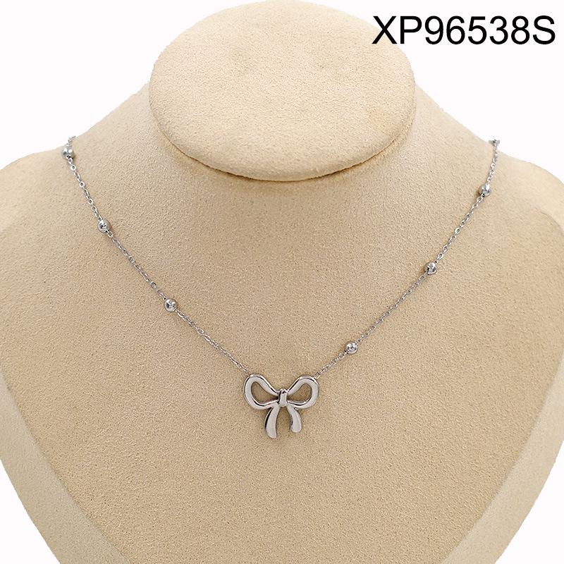 Elegant Gold Plated Double Layer Bow Pendant Necklace for Women - Titanium Steel Clavicle Chain, European American Style