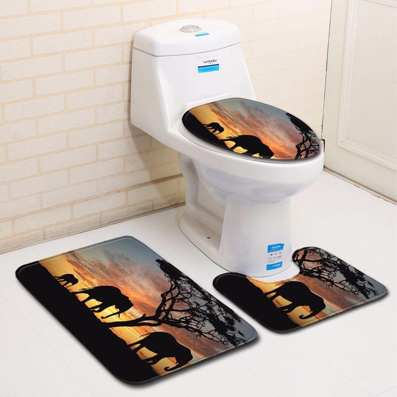3D Elephant Bathroom Toilet Three-Piece Floor Mat Door Mat Bathroom Carpet