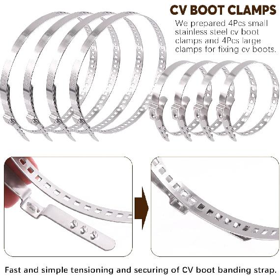 9Pcs Hose Clamp Pliers With CV Boot Clamp Kit, Small And Large Stainless Steel Universal Adjustable Drive Shaft CV Boot Crimp Clamp Clic-R Collar