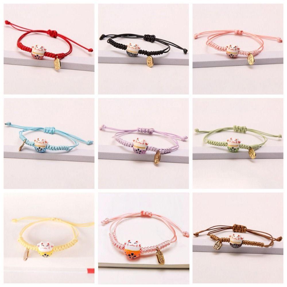 Hand Rope Maneki Neko Bracelet Handmade Women Hand Ring Creative Red Braided Rope  Men