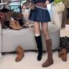 New Early Autumn Pleated Pile Fashion Boots Women's Versatile Retro Belt Buckle Skinny Boots Western Boots Women's