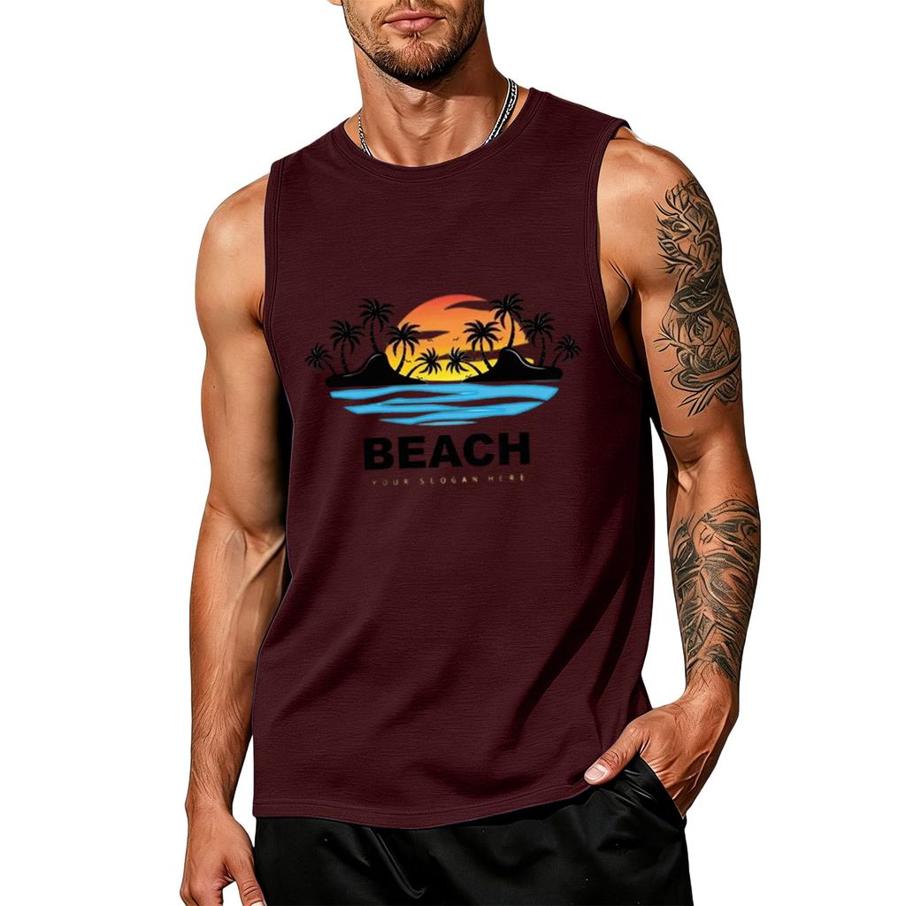 Men's loose and casual Hawaiian print sleeveless shirt