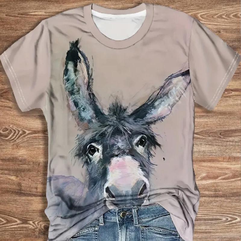 Módní dámské tričko s potiskem kočky a osla, vtipné ležérní tričko s kulatým výstřihem a krátkým rukávem, letní dámské tričko