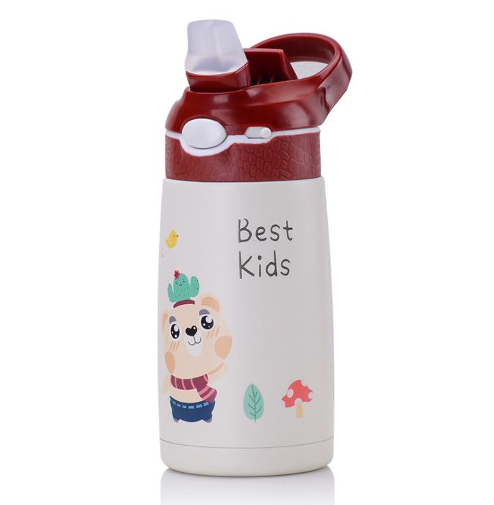 400ml nerezová termální láhev na vodu pro děti, roztomilý kreslený termohrnek s brčkem, nepropustný, izolovaný hrnek na pití