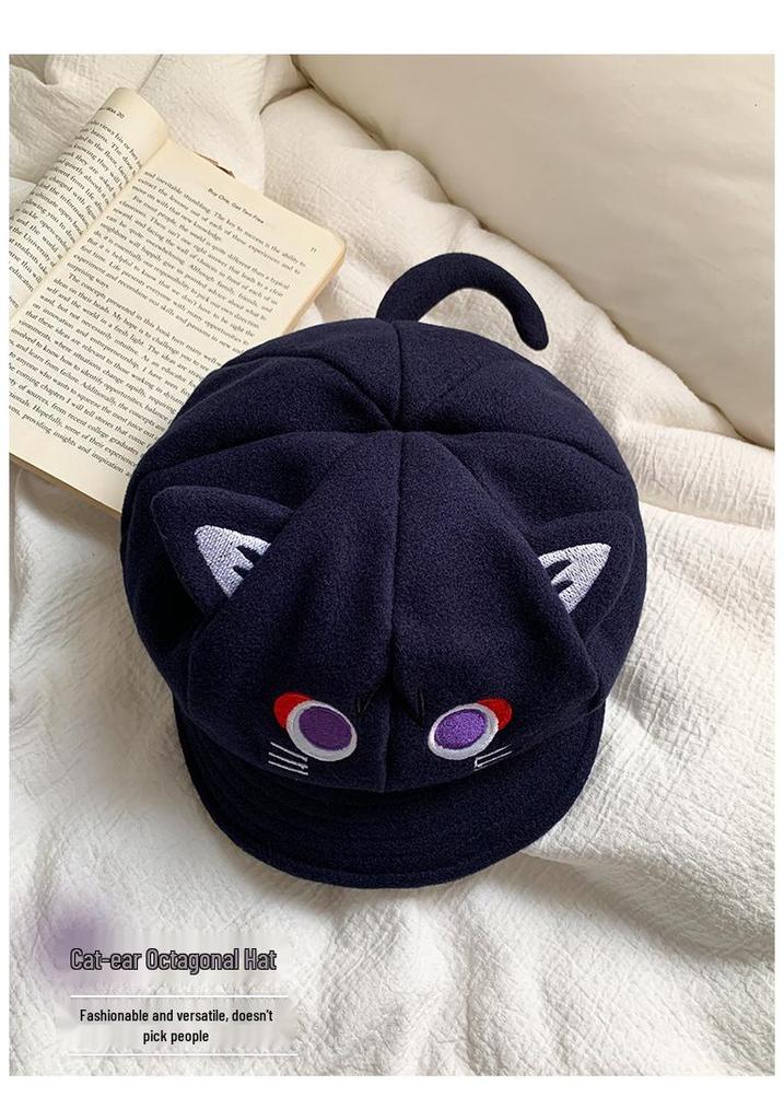 Wanderer Genshin Fairy Tale Cat Ear Cartoon Octagonal Beret for Women - Cute, Sweet, and Face-Slimming Versatile Hat