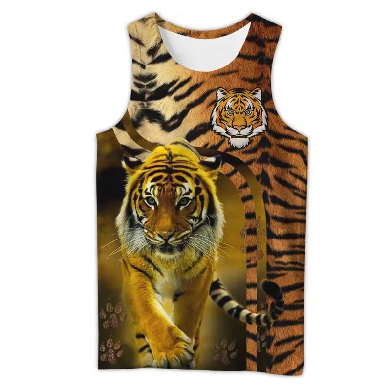 

Красивый мужской жилет с 3D-принтом шкуры тигра, летняя уличная одежда в стиле Харадзюку, безрукавная футболка, унисекс майки S