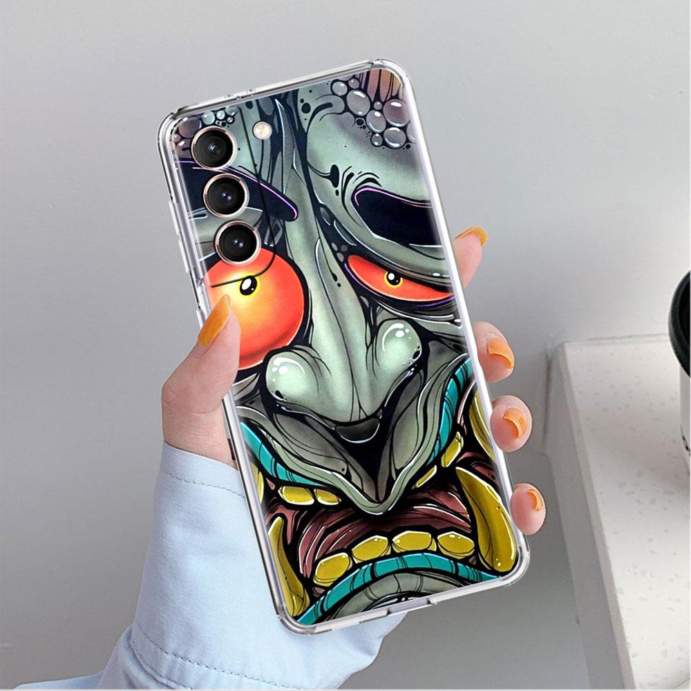Samurai Oni Mask Cool Clear Case For Samsung Galaxy S22 S20 FE S21 S10 S9 Plus Note 20 Ultra 10 Lite Transparent Phone Shell