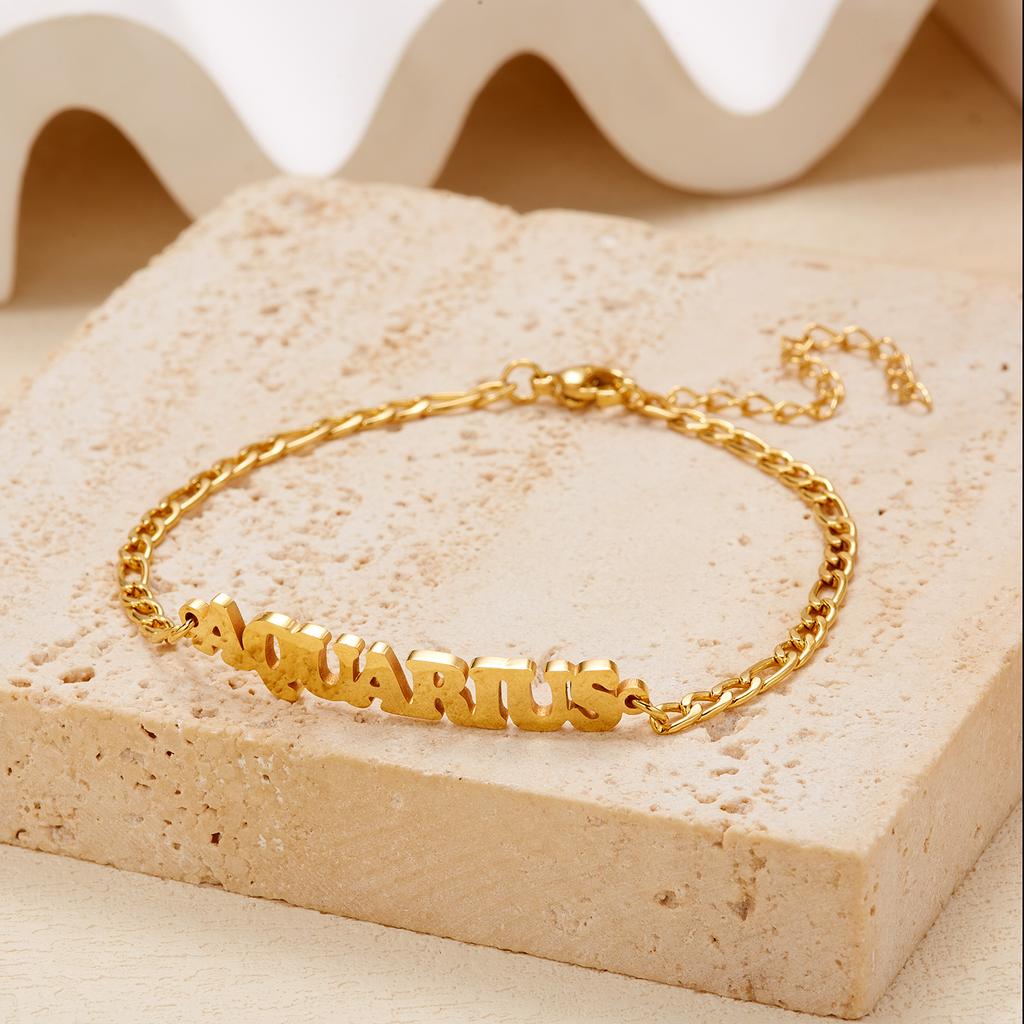 Stainless Steel 12 Constellation Bracelets for Women Men High Quality Letters Zodiac Cuban Chain Bracelet Jewelry Birthday Gift