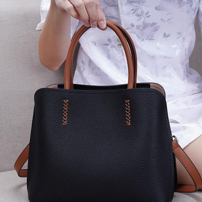 New leather women's bags, fashionable and versatile contrasting color design, large-capacity high-end bowling bags