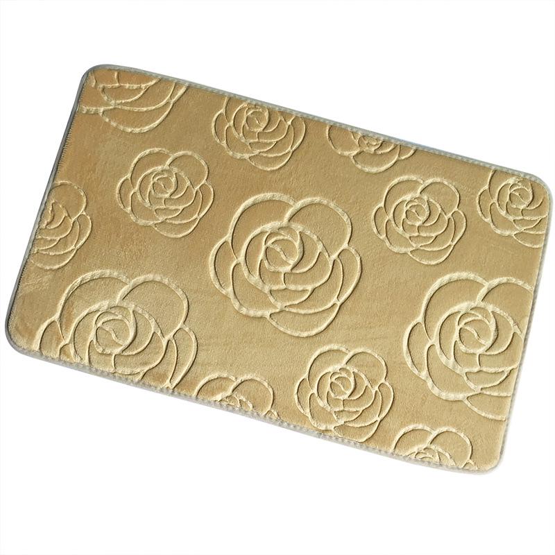 3D Embossed Absorbent Coral Fleece Non-Slip Bathroom Mat - Rose Foot Pad for Bedroom Entrance