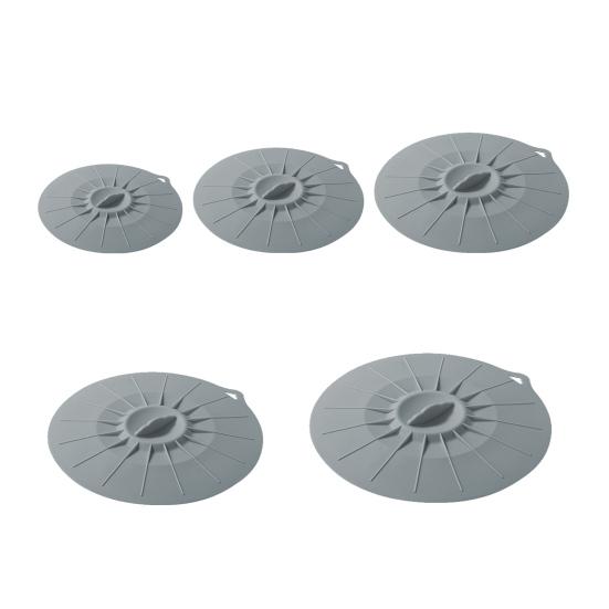 Sada 5 silikonových víček na misky, hrnce, mikrovlnné trouby, vhodné do mikrovlnné trouby, nepropustné víčka na nádoby různých velikostí s otvory pro zavěšení