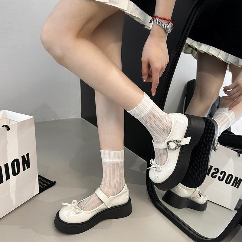 Pure Bow Small Leather Shoes Women's 2025 New Spring College Style Small Man Shows High Soft Sole Not Tired Feet Single Shoes