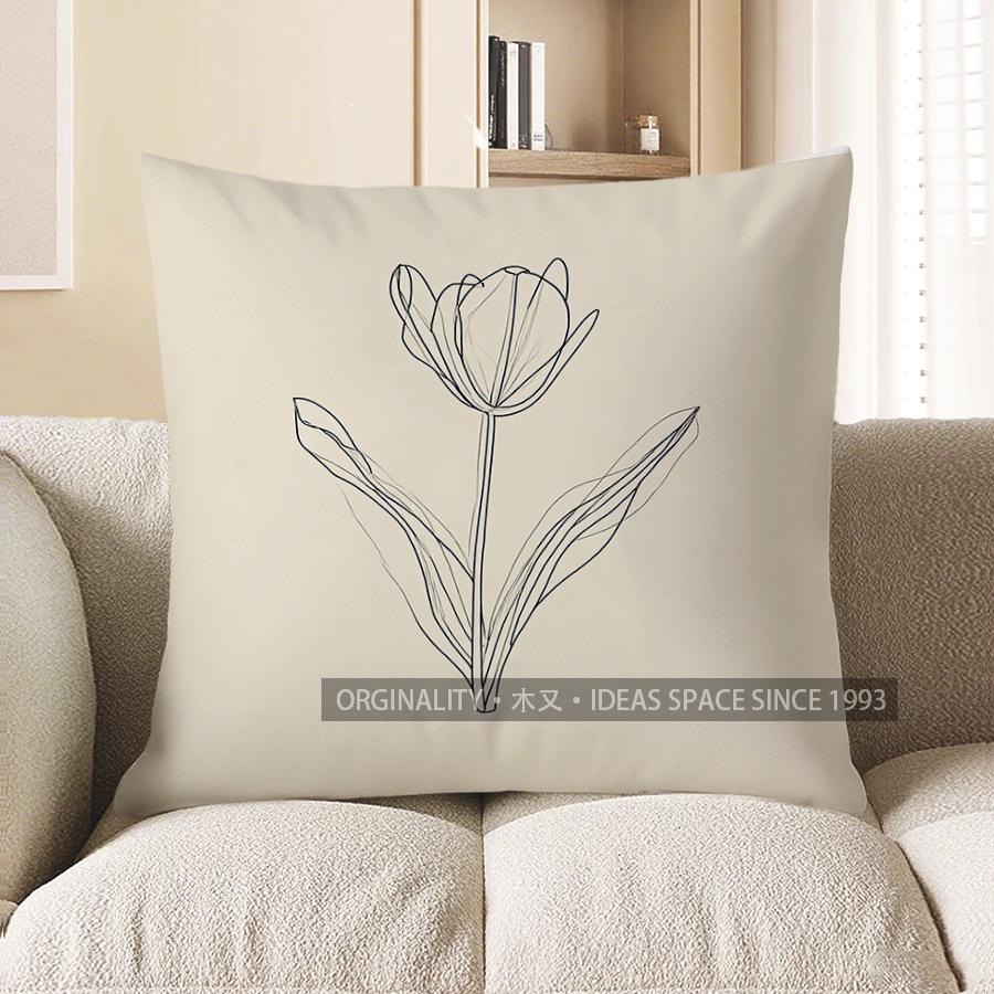 Home Decor Minimalist Black Tulip Pattern Throw Pillow Pattern Cushion Cover Suitable for Sofa Bedroom Car Pillow Cover