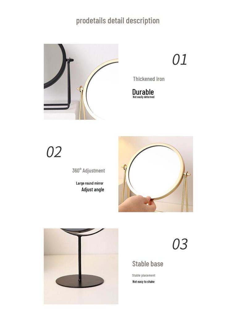 Nordic Style Round Wrought Iron Makeup Vanity Mirror for Bathroom or Dormitory