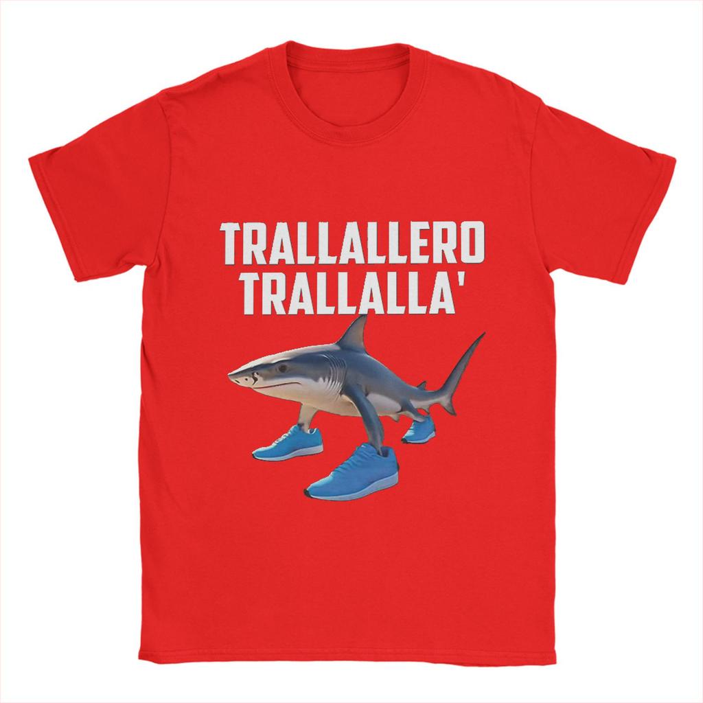 Trallallero Trallala Funny Shark Meme T-Shirt Summer Pure Cotton T Shirts For Mens Trending Casual Tee Shirt  Sleeve  Basic Tops