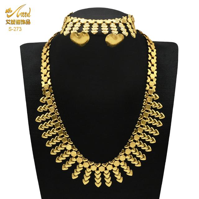 Cheap Gold Plated Jewelry Set for Women Bridal 24K Gold Color Necklace Earrings Set Wedding Joom