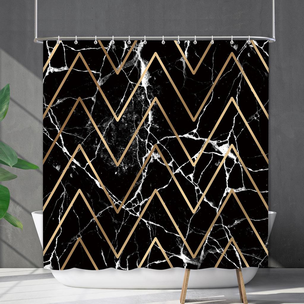Shower Curtain Waterproof And Mildew-Proof Line Lattice Bathroom Striped Bathroom Curtain Shower Curtain Partition Curtain Free Of Punching