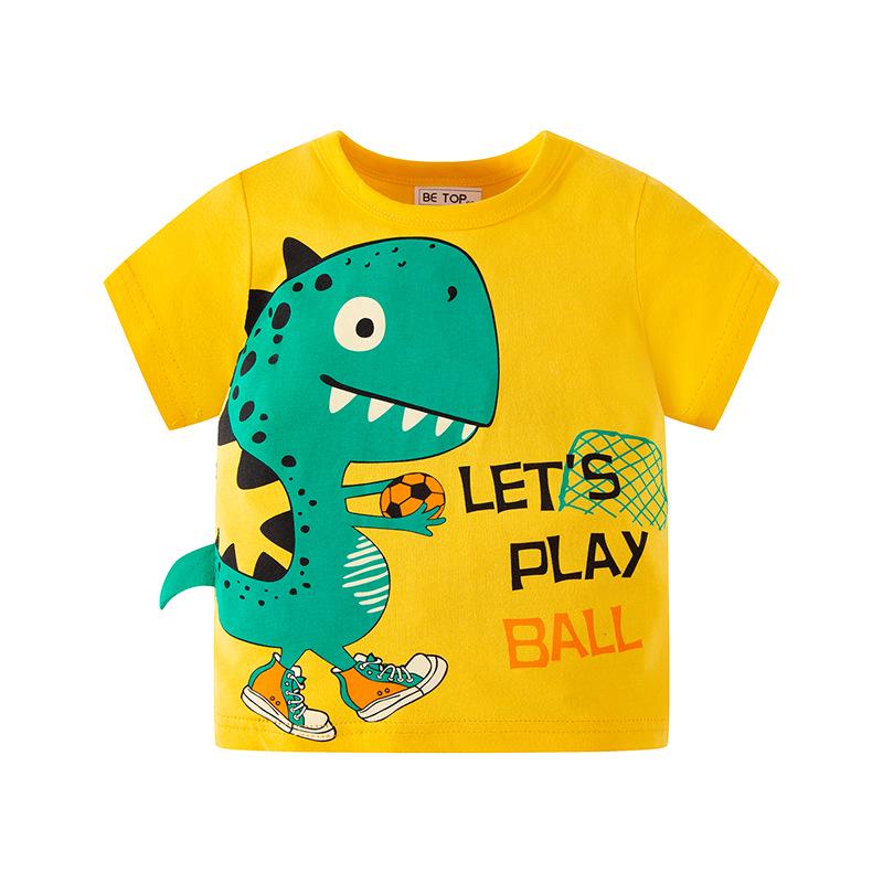 2026 Boys Cotton Round Neck Dinosaur Cartoon T-shirt - Summer Half Sleeve 140 cm