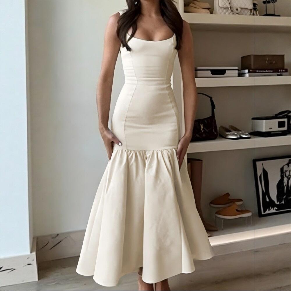 European and American Fashion U-neck Slim-fit Dress Retro Sleeveless Fishtail Dress Sexy Vacation Fake Dress