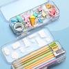 Kawaii Transparent Pencil Case Double Layer Multifunction Kids Pen Stationery Box Office School Large Capacity Storage Organizer